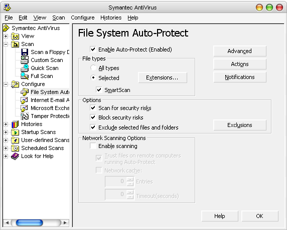 File System Auto Protect Dialogue in Symantec AntiVirus